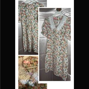 Floral Dress with Lace Trim